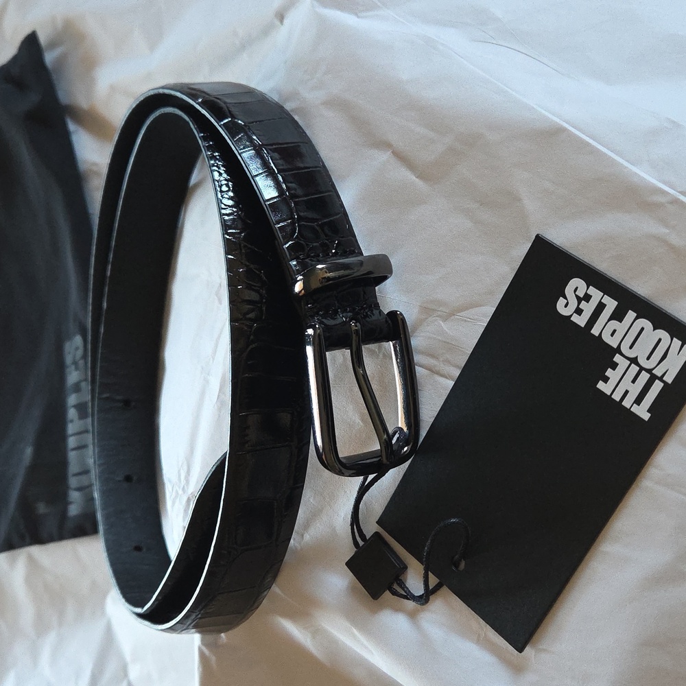 The Kooples Black Croc-Embossed Leather Belt